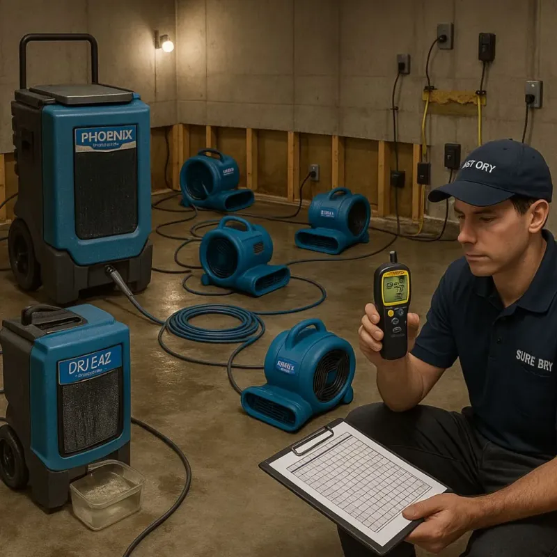 Structural Drying and Dehumidification process in West Modesto, CA